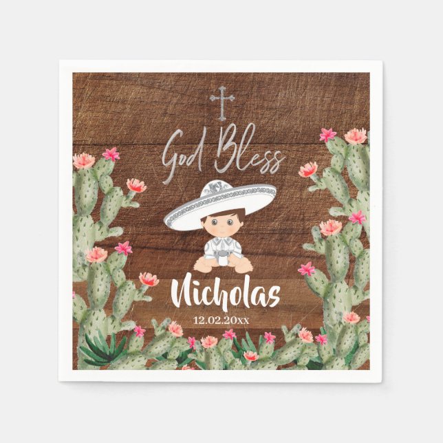 Rustikales mexikanisches Silver Charro Taufpapier  Serviette (Vorderseite)