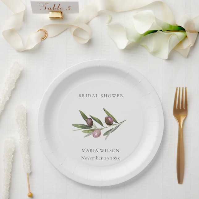 Rustikales Minimal Olive Branch Foliage Brautparty Pappteller (Hochzeit)