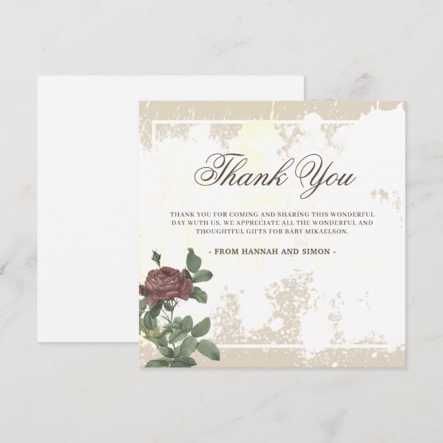 Rustikales Minimalistisches Burgund Danke Karte (Vorne/Hinten)