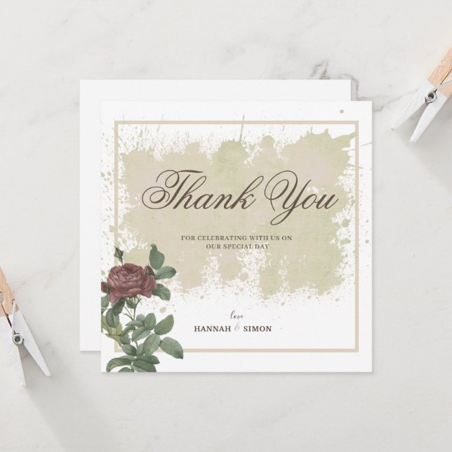 Rustikales Minimalistisches Burgund Danke Karte (Vorderseite/Rückseite Beispiel)