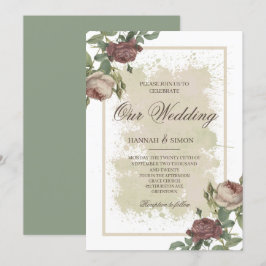 Rustikales Minimalistisches Burgund Gold Wedding I Einladung