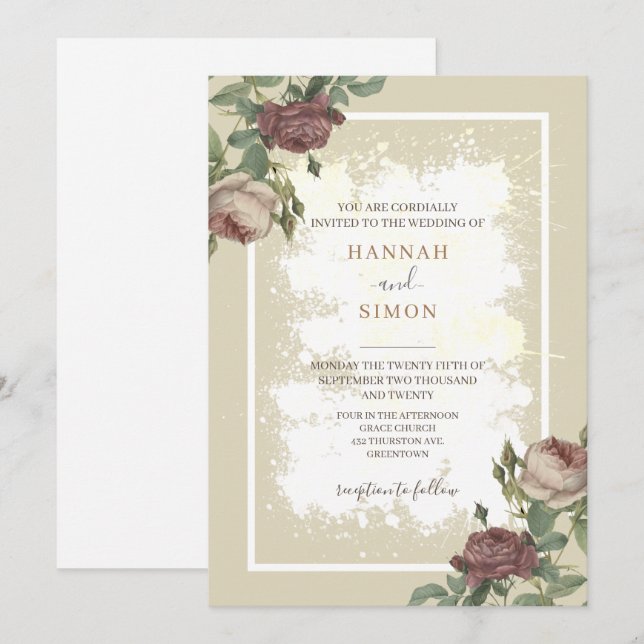 Rustikales Minimalistisches Burgund Gold Wedding I Einladung (Vorne/Hinten)