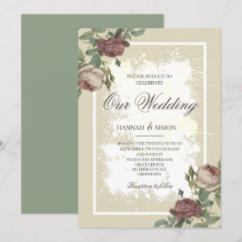 Rustikales Minimalistisches Burgund Gold Wedding I Einladung