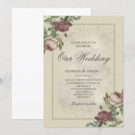 Rustikales Minimalistisches Burgund Gold Wedding I Einladung