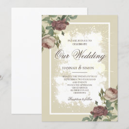 Rustikales Minimalistisches Burgund Gold Wedding I Einladung