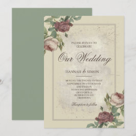 Rustikales Minimalistisches Burgund Gold Wedding I Einladung