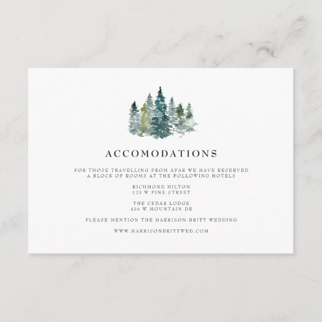 Rustikales Minimalistisches Hochzeitshotel Unterku Begleitkarte (Vorderseite)