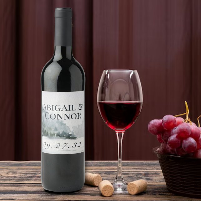 Rustikales Misty Mountain Lake Weinetikett (Von Creator hochgeladen)