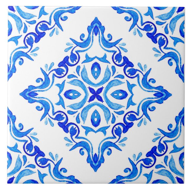 Rustikales Mittelmeer Blau und Weiß Fliese (Vorderseite)