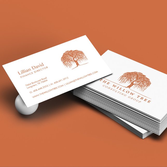 Rustikales Modern Brunt Orange Willow Tree Logo Visitenkarte (Von Creator hochgeladen)
