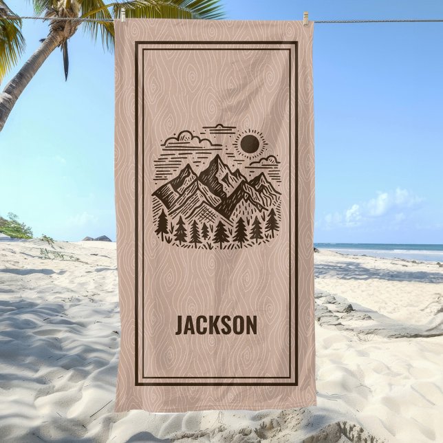 Rustikales modernes Berg Strand Handtuch nach Maß (Rustic Modern Mountains Custom Beach Towel)