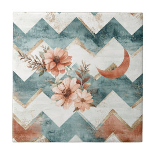 Rustikales Mond-Blumen-Chevron-Muster Fliese