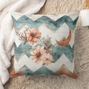 Rustikales Mond-Blumen-Chevron-Muster Kissen