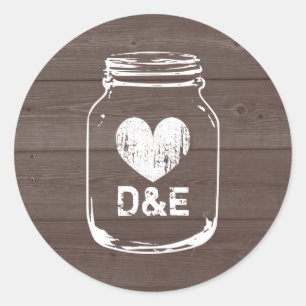 Rustikales Mono-Gramm-Mason-Glas-Hochzeitsticker Runder Aufkleber