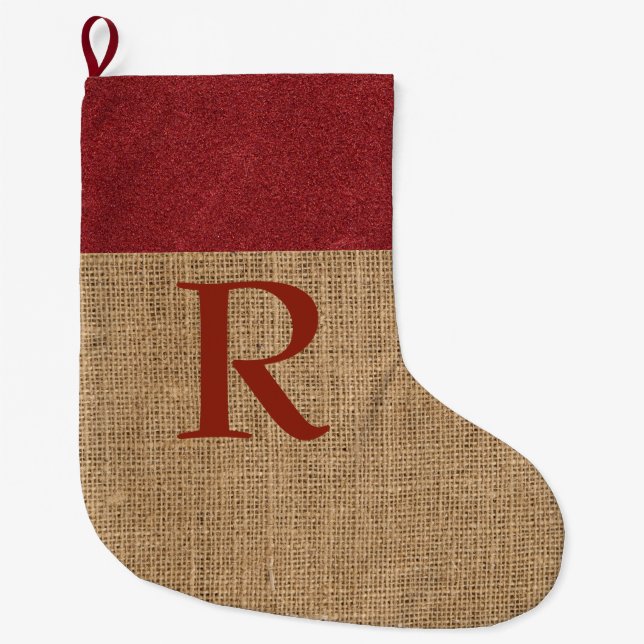 Rustikales MONOGRAM Weihnachtsfest Strumpf Rote Im Großer Weihnachtsstrumpf (Vorderseite)