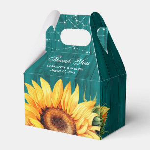 Rustikales Monogramm Aquamarine Holzsonnenblume Geschenkschachtel