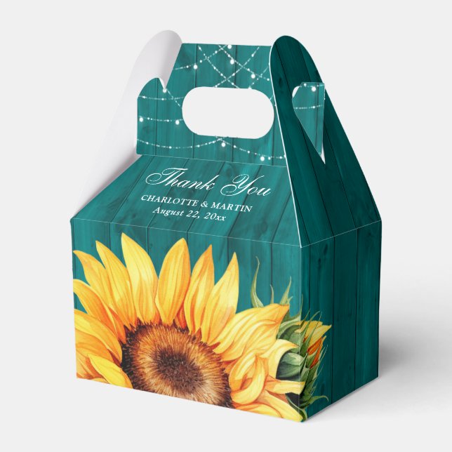 Rustikales Monogramm Aquamarine Holzsonnenblume Geschenkschachtel (Vorderseite)