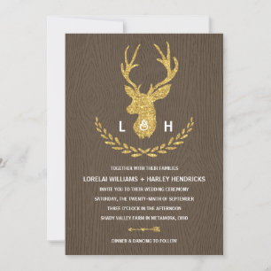 Rustikales Monogramm  Country Chic Stag Hochzeit Einladung