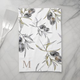 Rustikales Monogramm des toskanischen Olive Branch Geschirrtuch
