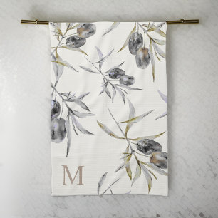 Rustikales Monogramm des toskanischen Olive Branch Geschirrtuch