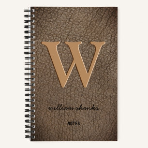 Rustikales Monogramm goldenes Skript-Name Leder Notizbuch