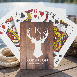 Rustikales Monogramm Holz gestylt Hirschantler Spielkarten