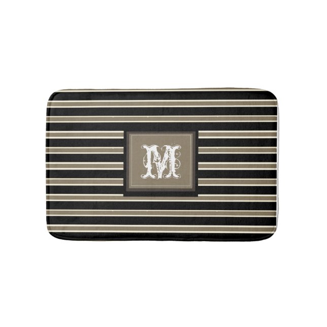 Rustikales Monogramm Initial Simple Modern Striped Badematte (Vorderseite)