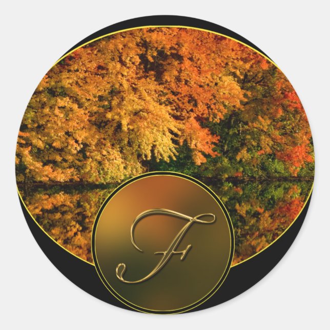 Rustikales Monogramm Letter F Hochzeit im Herbst U Runder Aufkleber (Vorderseite)