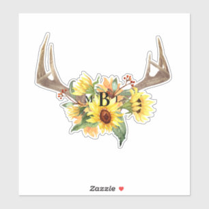 Rustikales Monogramm mit Geweih Groß Aufkleber