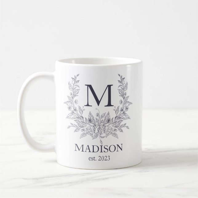 Rustikales Monogramm Quartz Grau personalisiert Kaffeetasse (Links)