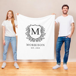 Rustikales Monogramm Schwarz-weißes Wappen neu ver Fleecedecke
