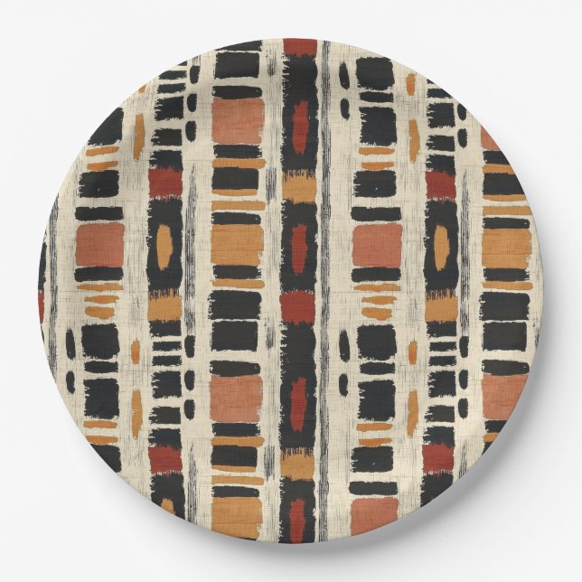 Rustikales Mudcloth-Geometrisches Muster (1) Pappteller (Vorderseite)