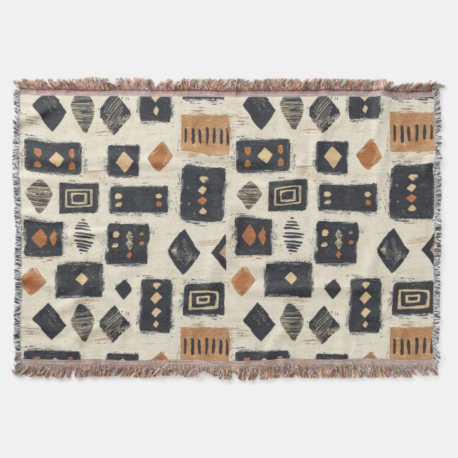 Rustikales Mudcloth-Geometrisches Muster (2) Decke (Vorderseite)