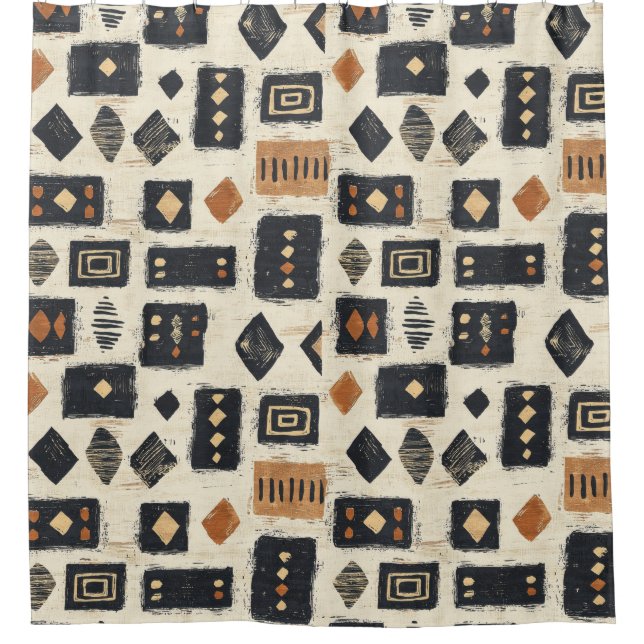 Rustikales Mudcloth-Geometrisches Muster (2) Duschvorhang (Vorderseite)