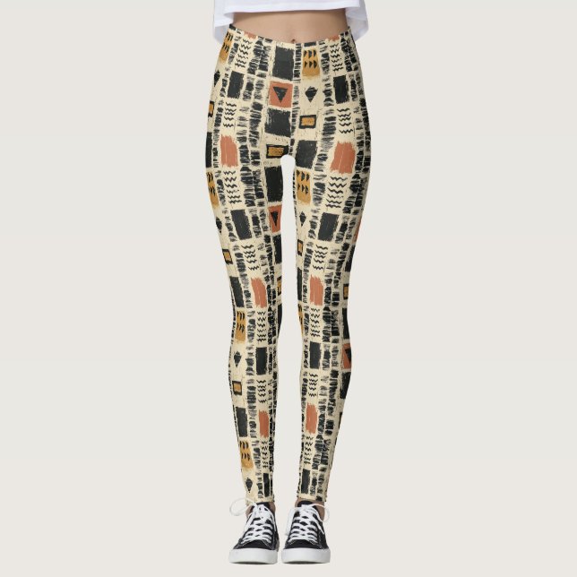 Rustikales Mudcloth-Geometrisches Muster (2) Leggings (Vorderseite)