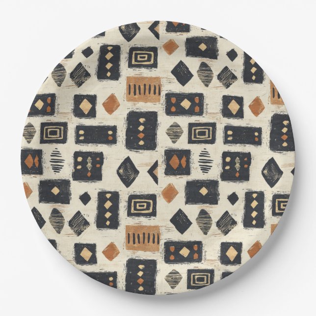 Rustikales Mudcloth-Geometrisches Muster (2) Pappteller (Vorderseite)