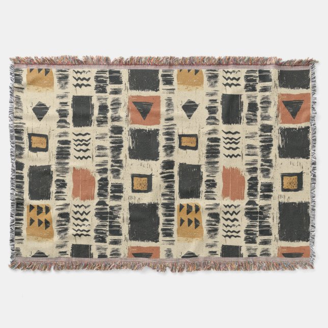 Rustikales Mudcloth-Geometrisches Muster (3) Decke (Vorderseite)
