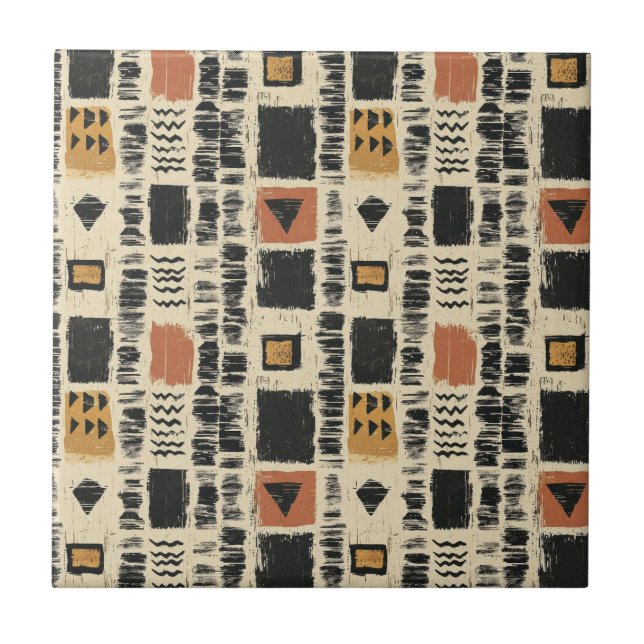 Rustikales Mudcloth-Geometrisches Muster (3) Fliese (Vorderseite)