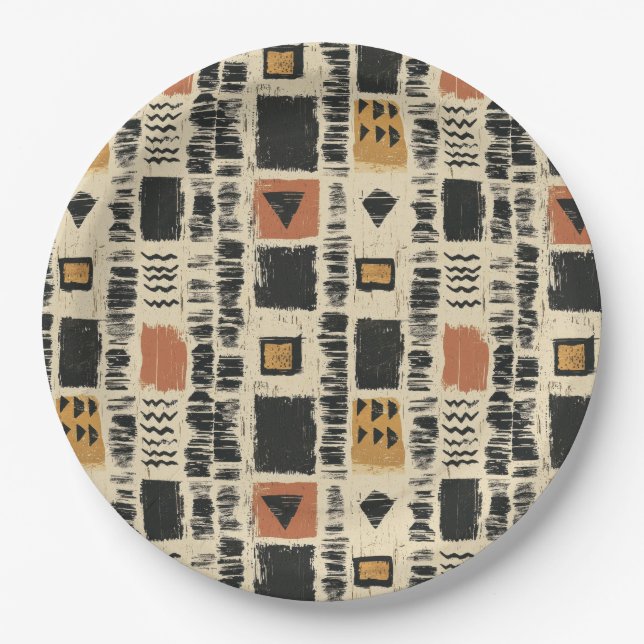 Rustikales Mudcloth-Geometrisches Muster (3) Pappteller (Vorderseite)