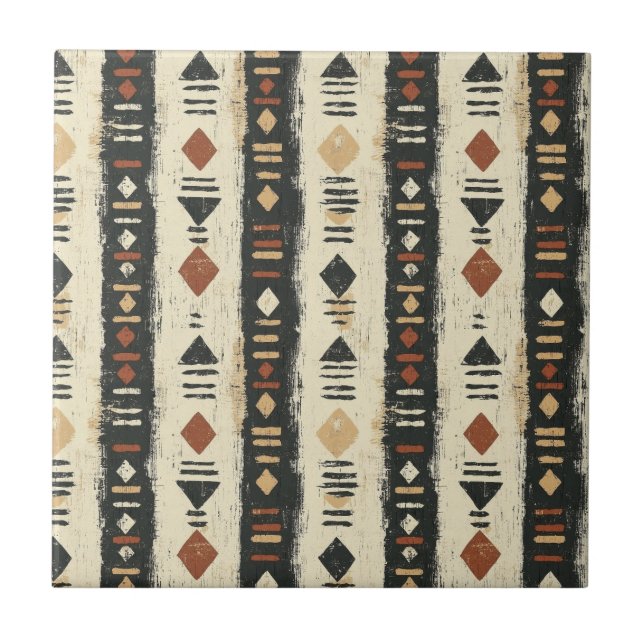 Rustikales Mudcloth-Geometrisches Muster (4) Fliese (Vorderseite)