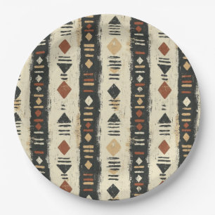 Rustikales Mudcloth-Geometrisches Muster (4) Pappteller