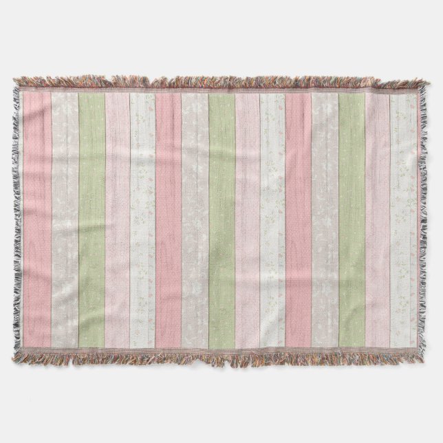 Rustikales Muster aus grün und rosa Blumenholz Decke (Vorderseite)