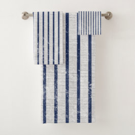Rustikales Muster für graue Linen und blaue Streif Badhandtuch Set