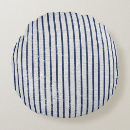 Rustikales Muster für graue Linen und blaue Streif Rundes Kissen