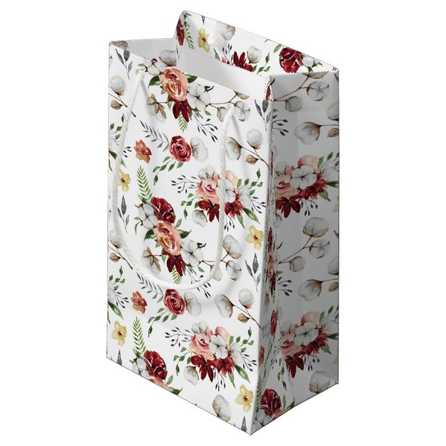 Rustikales Muster für Südflora und Baumwolle Kleine Geschenktüte (Vorderseite Schrägansicht)