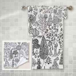 Rustikales Muster von Boho Black und White Tree Badhandtuch Set