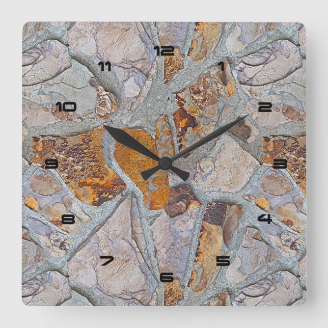 rustikales Natursteinmuster Print 2 Quadratische Wanduhr (Vorderseite)
