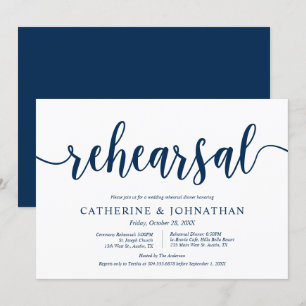 Rustikales Navy Blau, Hochzeit Probe und Abendesse Einladung