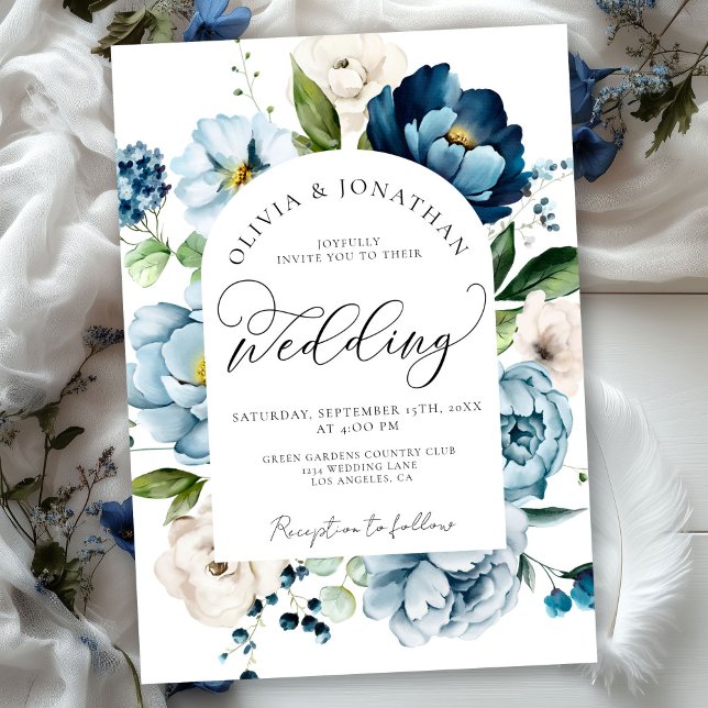 Rustikales Navy Blue All in 1 Budget QR Code Hochz Einladung (Von Creator hochgeladen)