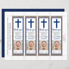 Rustikales Navy Blue Boy Taufe Foto Lesezeichen